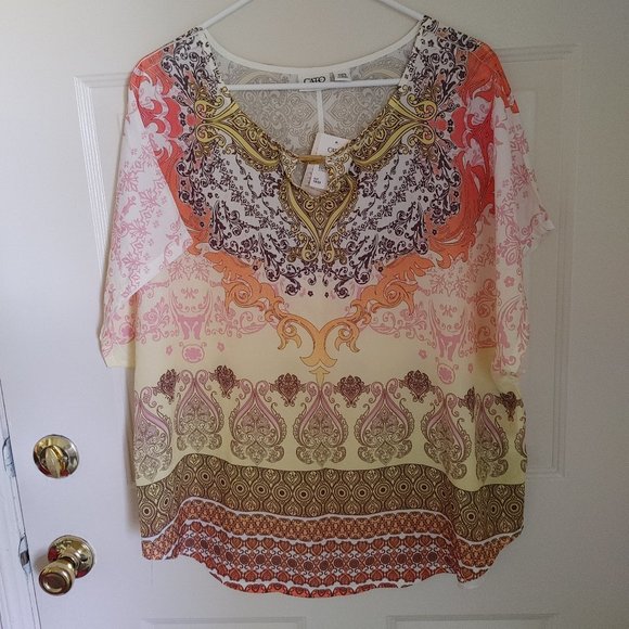 Cato Plus Size Blouse Yellow/Orange Paisley Sz 18-20W - Picture 1 of 7